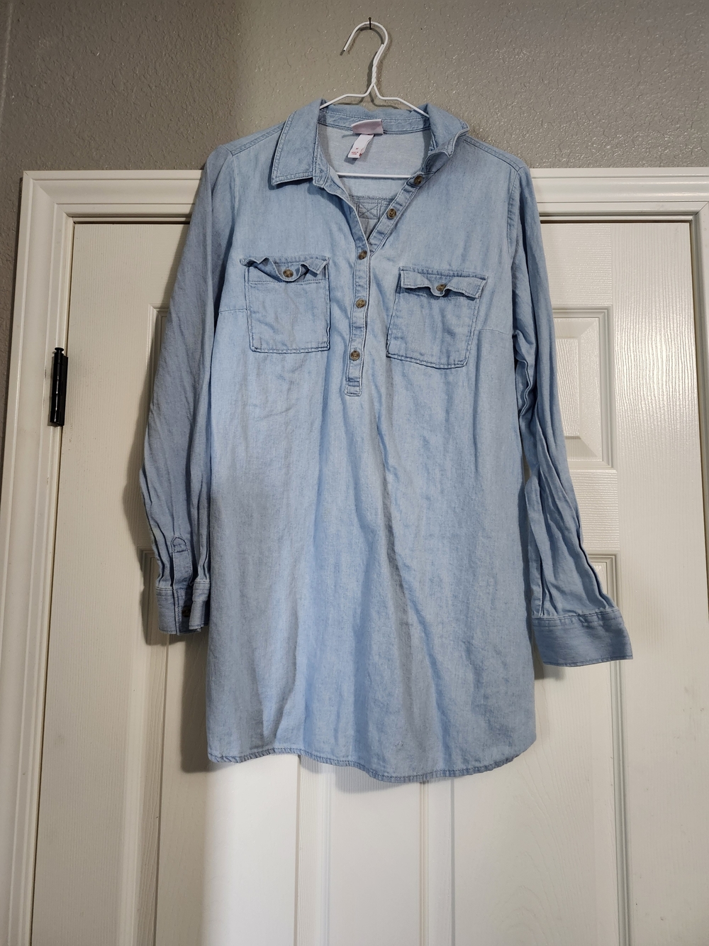 Light Blue Denim Maternity Pullover Shirt